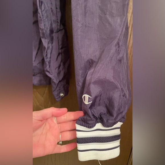 Champion Vtg Jacket Mens XL Black Windbreaker Pullover V Neck - Picture 7 of 11